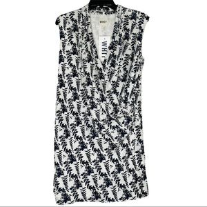 WHIT Printed Silk Shift Wrap Style Blue & White Dress Women Size: Medium